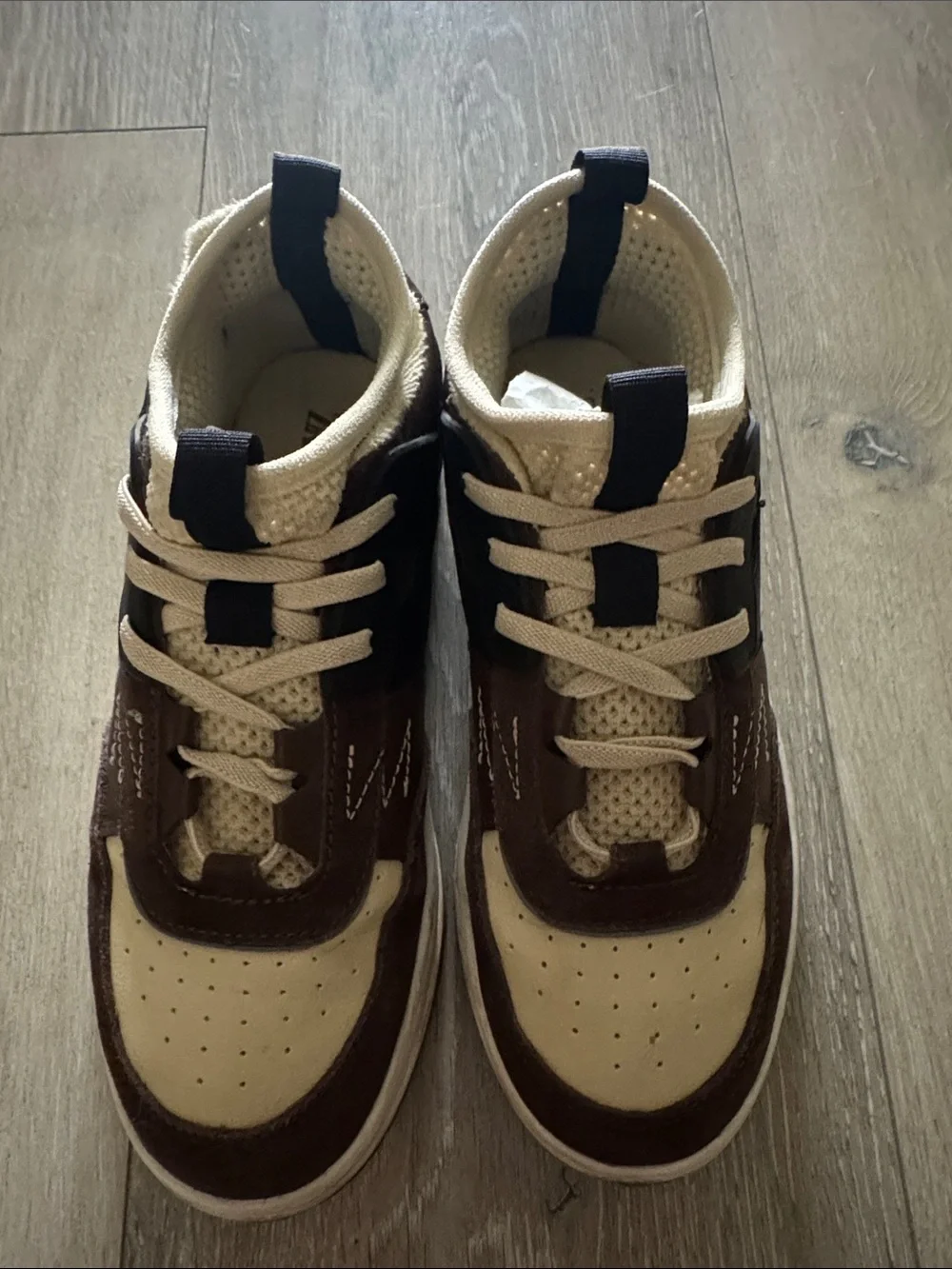 Zara Kids Brown and Cream High-Top Sneakers